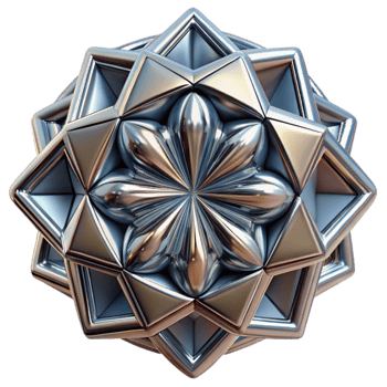 vibrant contemporary A kaleidoscope of geometric shapes morphing and intertwining, rendered in a metallic texture with a dramatic chiaroscuro lighting, in a futuristic style high resolution png