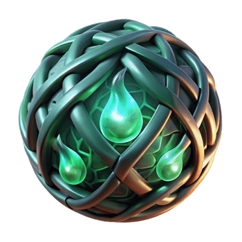 vibrant abstract Intricate Celtic knotwork glowing with emerald fire, woven around a crystal clear sphere, dark fantasy art style high resolution png