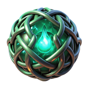 extraordinary classic Intricate Celtic knotwork glowing with emerald fire, woven around a crystal clear sphere, dark fantasy art style genuine png