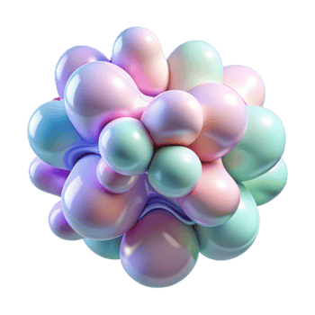 impressive abstract A cluster of amorphous blobs, merging and separating, with a translucent quality and a pastel color palette, in a surrealist style premium png