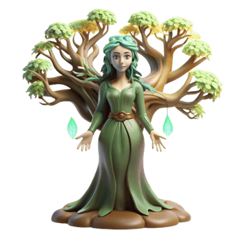 impressive vintage A serene dryad emerging from an ancient oak tree, ethereal lighting, pre-Raphaelite style original png
