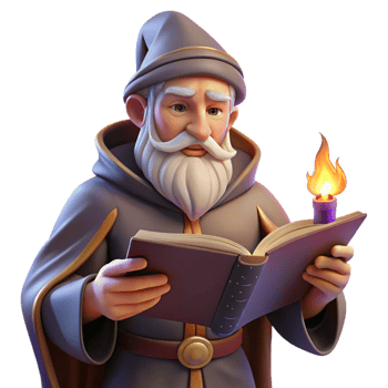 stunning contemporary A wise old wizard reading a spellbook, warm firelight, classical painting style detailed png
