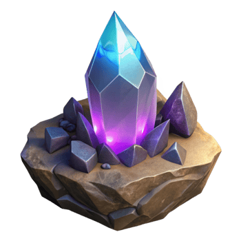 magnificent modern A solitary, glowing crystal shard embedded in a rough-hewn rock, emitting a pulsating aura of energy, fantasy art style authentic png