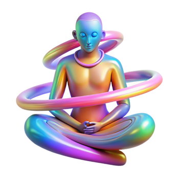 serene classic A serene meditating figure surrounded by a halo of swirling, multicolored energy, psychedelic art style authentic png