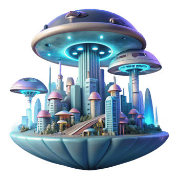 vibrant traditional A futuristic city built within a giant, bioluminescent mushroom, with flying vehicles weaving between its glowing stalks. Soft, diffused lighting, dreamlike atmosphere professional png