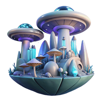 beautiful vintage A futuristic city built within a giant, bioluminescent mushroom, with flying vehicles weaving between its glowing stalks. Soft, diffused lighting, dreamlike atmosphere 4K png