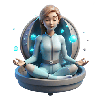 wonderful abstract A young woman with cybernetic implants, meditating in a zero-gravity chamber, surrounded by glowing particles. Peaceful, serene lighting, ethereal atmosphere exclusive png