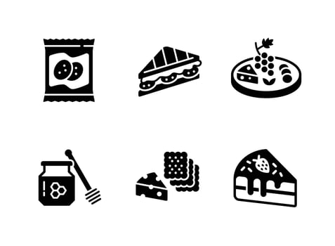 Chip Snack, Sandwich, Cheese Platter Solid Icons vector