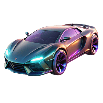 impressive vintage A sleek, futuristic sports car, hovering above the ground, with glowing neon accents and sleek lines. Dynamic lighting, futuristic design. Cyberpunk style original png