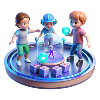 extraordinary contemporary A group of children, playing with holographic toys in a futuristic playground. Bright, cheerful lighting, playful atmosphere premium png