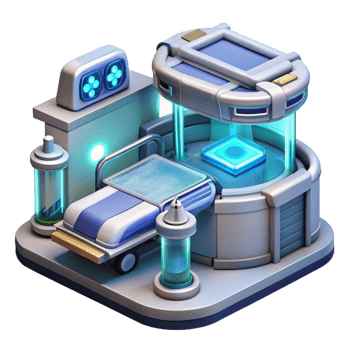 vibrant traditional A futuristic hospital, with advanced medical technology and holographic displays. Clean, sterile lighting, futuristic design authentic png