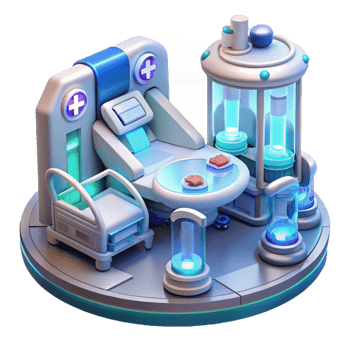 dramatic vintage A futuristic hospital, with advanced medical technology and holographic displays. Clean, sterile lighting, futuristic design genuine png