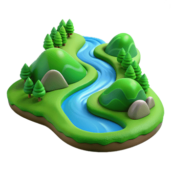 impressive creative A winding river through a green valley, aerial view, vibrant greens and blues, realistic photography, professional png