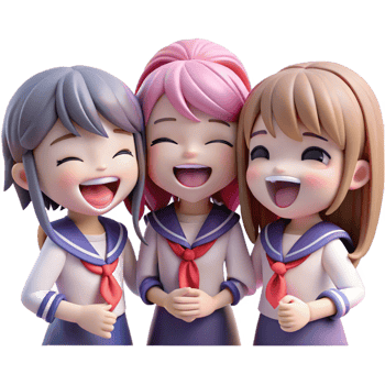 impressive creative A group of chibi-style schoolgirls in sailor uniforms share a laugh, vibrant pastel colors and exaggerated expressions. Soft, diffused lighting. Moe anime style original png