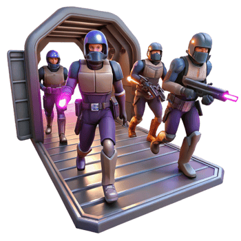 dramatic traditional A group of space pirates boarding a derelict spaceship, their laser pistols illuminating the dusty corridors. Chiaroscuro lighting, comic book style original png