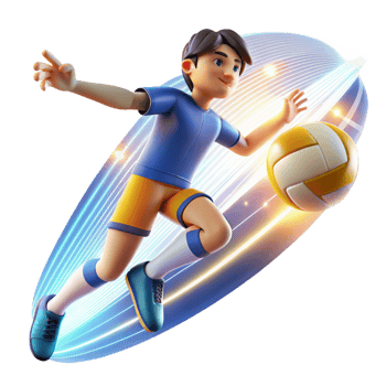 magnificent traditional A determined athlete spikes a volleyball, surrounded by motion blur lines. Bright, stadium lighting. Sports anime style exclusive png