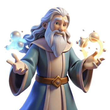 beautiful minimalist An elderly wizard with a long white beard casts a spell, surrounded by swirling magical runes. Bright, magical lighting. Fantasy anime style high resolution png