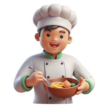 dramatic creative A cheerful chef prepares a delicious-looking ramen dish. Warm kitchen lighting. Slice-of-life anime style genuine png