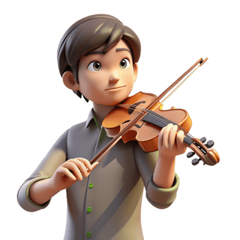 dramatic modern A young musician plays a soulful melody on a violin. Soft, spotlight lighting. Music anime style premium png