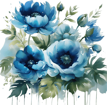 Blue Floral Watercolor Clipart for Custom Invitations. . png