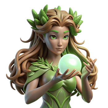 stunning traditional A serene dryad with bark-like skin and flowing, leafy hair, cradling a glowing orb of nature's magic. Art Nouveau style high quality png