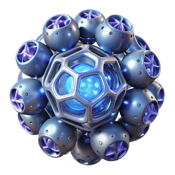 dramatic traditional A group of nanobots forming complex geometric patterns, illuminated by microscopic light, in an abstract style genuine png