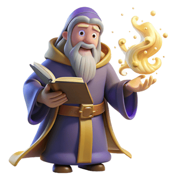 elegant modern A wise old wizard with a long, flowing beard, casting a spell from a glowing tome, surrounded by swirling particles of magic. Renaissance style exclusive png