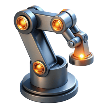 serene modern A highly detailed, industrial robot arm performing a complex task, illuminated by factory lighting, in a photorealistic style authentic png