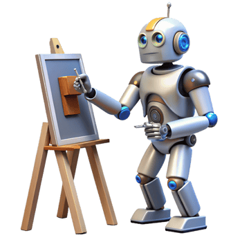 wonderful traditional A robot artist painting a canvas with robotic arms, illuminated by studio lighting, in an artistic style authentic png