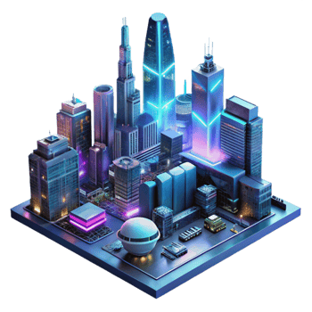 wonderful modern Cyberpunk cityscape, towering neon-lit skyscrapers, flying vehicles, holographic advertisements, rainy night, cinematic lighting, authentic png