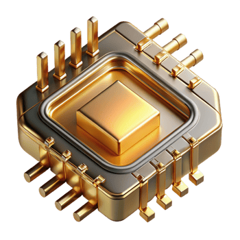 extraordinary minimalist A close-up of a microchip revealing intricate circuitry, golden light highlighting its complexity, technical illustration style 4K png