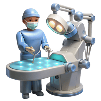 dramatic vintage A robotic surgeon performing a delicate operation, illuminated by surgical lights, hyperrealistic style professional png