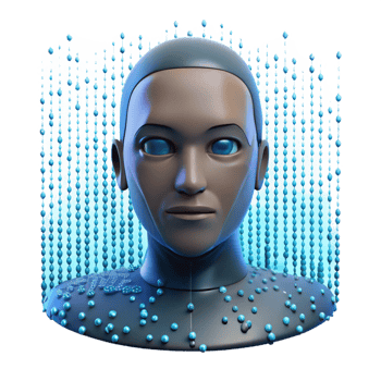 serene vintage A digital human face emerging from a stream of binary code, dramatic lighting, futuristic portrait style high quality png
