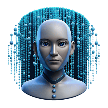 extraordinary vintage A digital human face emerging from a stream of binary code, dramatic lighting, futuristic portrait style high quality png