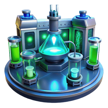 beautiful classic A futuristic laboratory filled with glowing equipment and holographic displays, blue and green lighting, science fiction style exclusive png