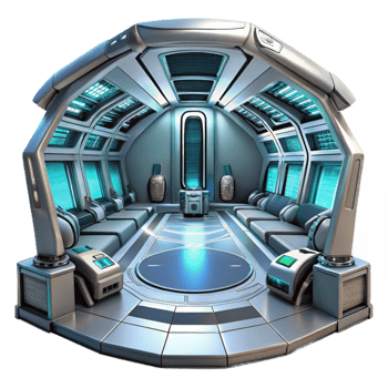 beautiful abstract Futuristic spaceship interior, sleek metallic surfaces, glowing panels, panoramic views of space, high-tech and minimalist, original png
