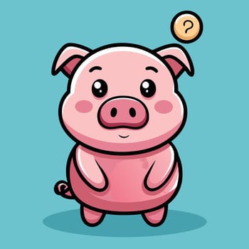 Adorable Cartoon Illustration of a Curious Piggy Lost in Thought vector