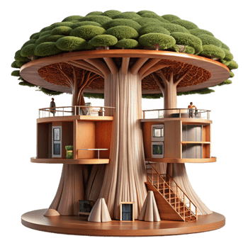 vibrant abstract Microscale apartment complex built within a giant sequoia tree, intricate interior design, natural light filtering through the bark, sustainable and innovative, authentic png