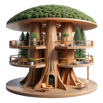 beautiful minimalist Microscale apartment complex built within a giant sequoia tree, intricate interior design, natural light filtering through the bark, sustainable and innovative, premium png