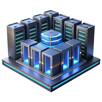 vibrant rustic A futuristic server room with rows of glowing servers, dim lighting, industrial style high quality png