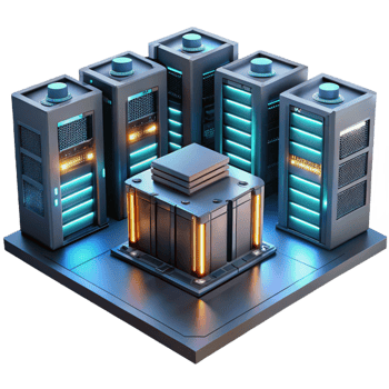 stunning contemporary A futuristic server room with rows of glowing servers, dim lighting, industrial style 4K png