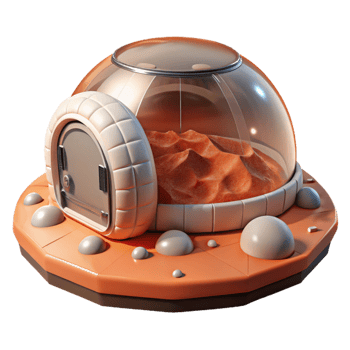 elegant minimalist Inflatable habitat for Mars, translucent membrane structure, red Martian landscape, harsh sunlight, sci-fi and futuristic, authentic png