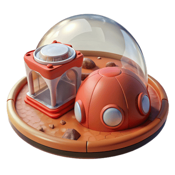 beautiful artistic Inflatable habitat for Mars, translucent membrane structure, red Martian landscape, harsh sunlight, sci-fi and futuristic, professional png