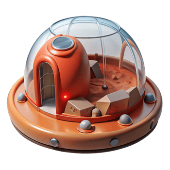 wonderful classic Inflatable habitat for Mars, translucent membrane structure, red Martian landscape, harsh sunlight, sci-fi and futuristic, authentic png