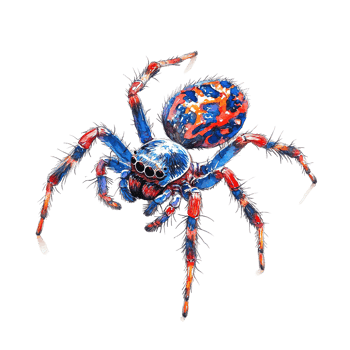 A colorful digitally illustrated arachnid with multiple eyes and eight legs png