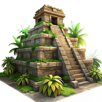 extraordinary traditional An ancient Mayan temple overgrown with jungle vegetation, sunlight streaming through the crumbling stonework, in the style of a photorealistic rendering genuine png