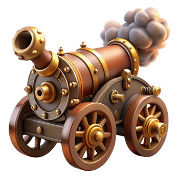 serene abstract A steampunk cannon, intricate gears and pipes, ready to fire, dramatic lighting, smoke billowing from the muzzle premium png