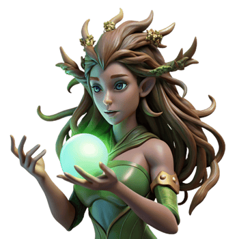 magnificent classic A serene dryad with bark-like skin and flowing vines for hair, cradling a glowing orb of nature's energy. Soft, ethereal lighting. Pre-Raphaelite style high quality png