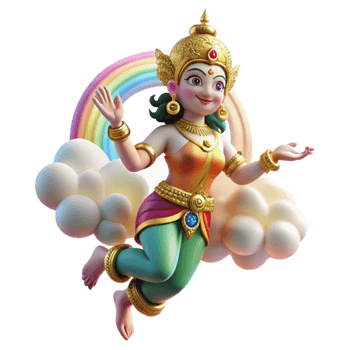 serene traditional A graceful Apsara, a celestial nymph, dancing in the clouds, illuminated by a rainbow. Hindu mythology style detailed png