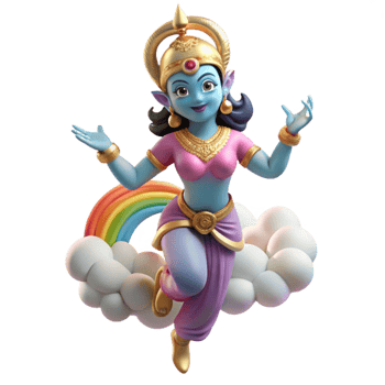 wonderful modern A graceful Apsara, a celestial nymph, dancing in the clouds, illuminated by a rainbow. Hindu mythology style professional png